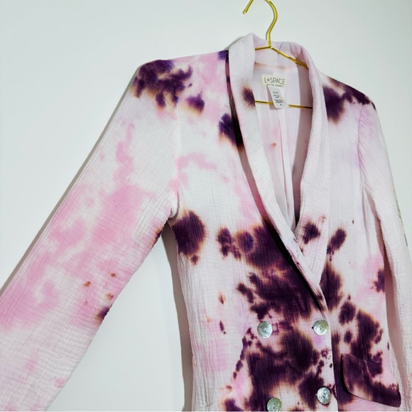 L*Space Tie Dye Women’s Collared Button Blazer Pink Purple White Floral Sleeve 6 - Picture 3 of 14